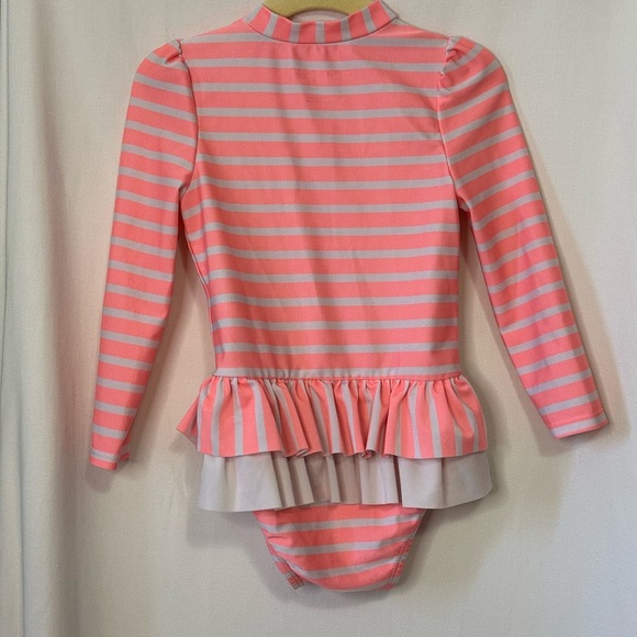 Cat & Jack Girls Striped Kids Swimwear long sleeve with ruffles. - Picture 2 of 4